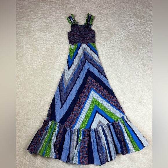 Vintage 70s Phase II California patchwork smocked bust maxi dress, small Tall - Picture 3 of 8